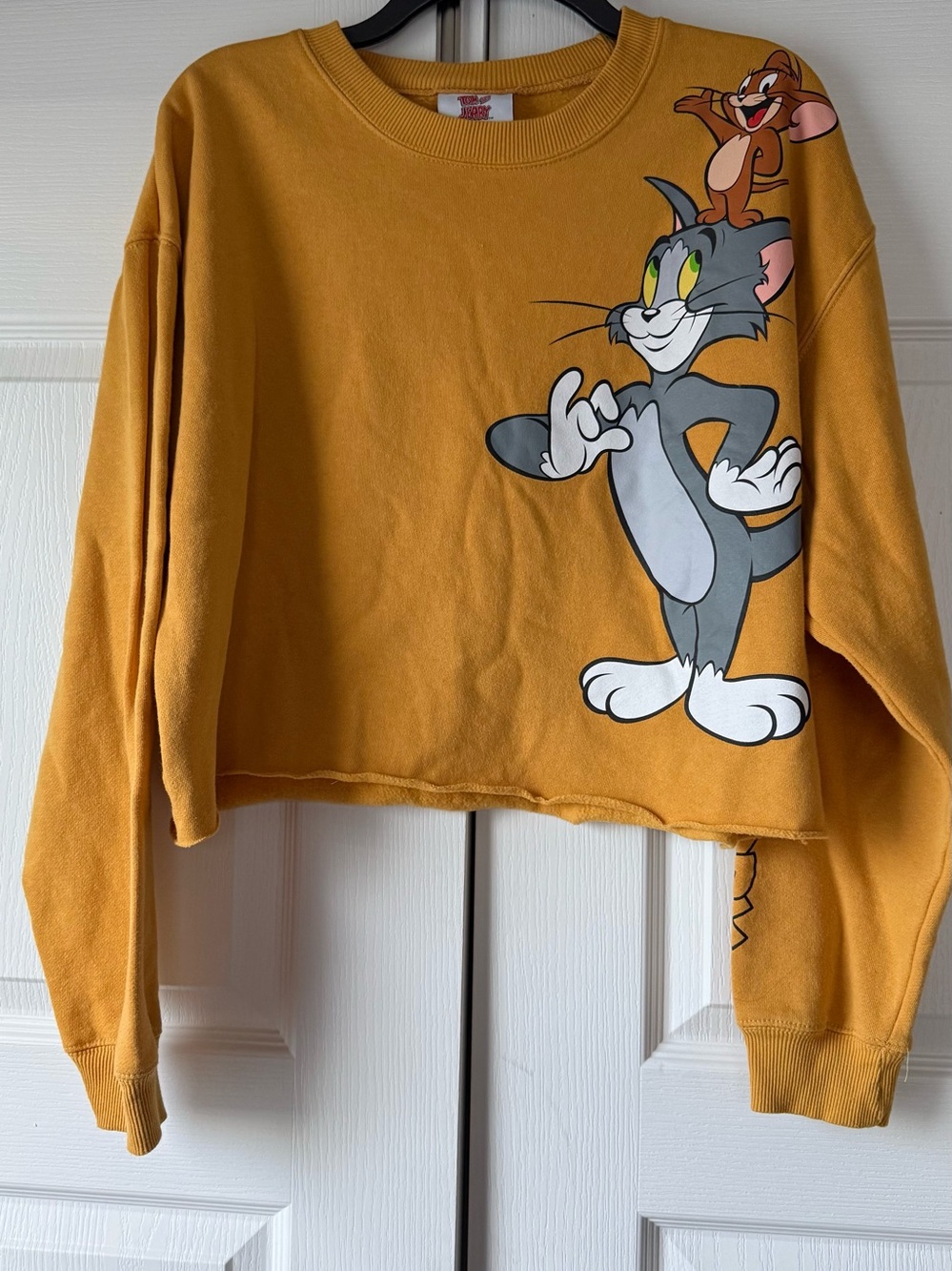 Tom & Jerry Cartoon Vintage Women’s Crop Top Mustard Yellow Size XL Cotton/Poly